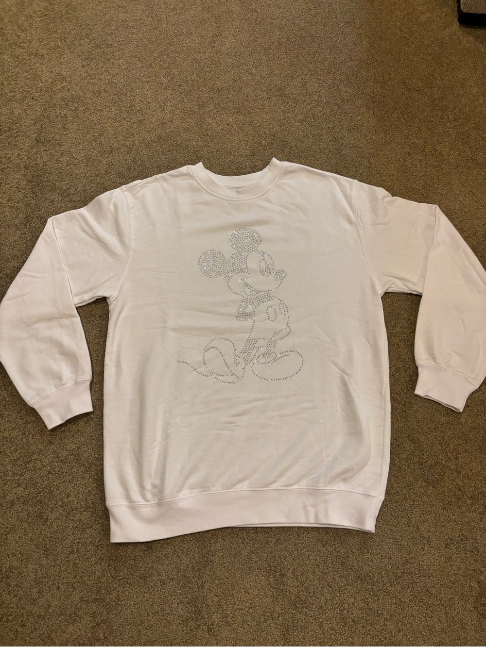 White Mickey Mouse Sparkly Rhinestone Crewneck Sweatshirt - Disney